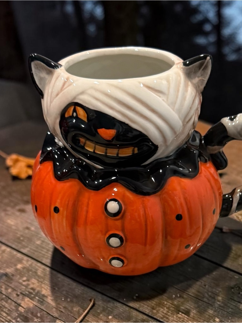 Johanna Parker Ceramic Halloween Pumpkin Cat Mug - Orange & Black